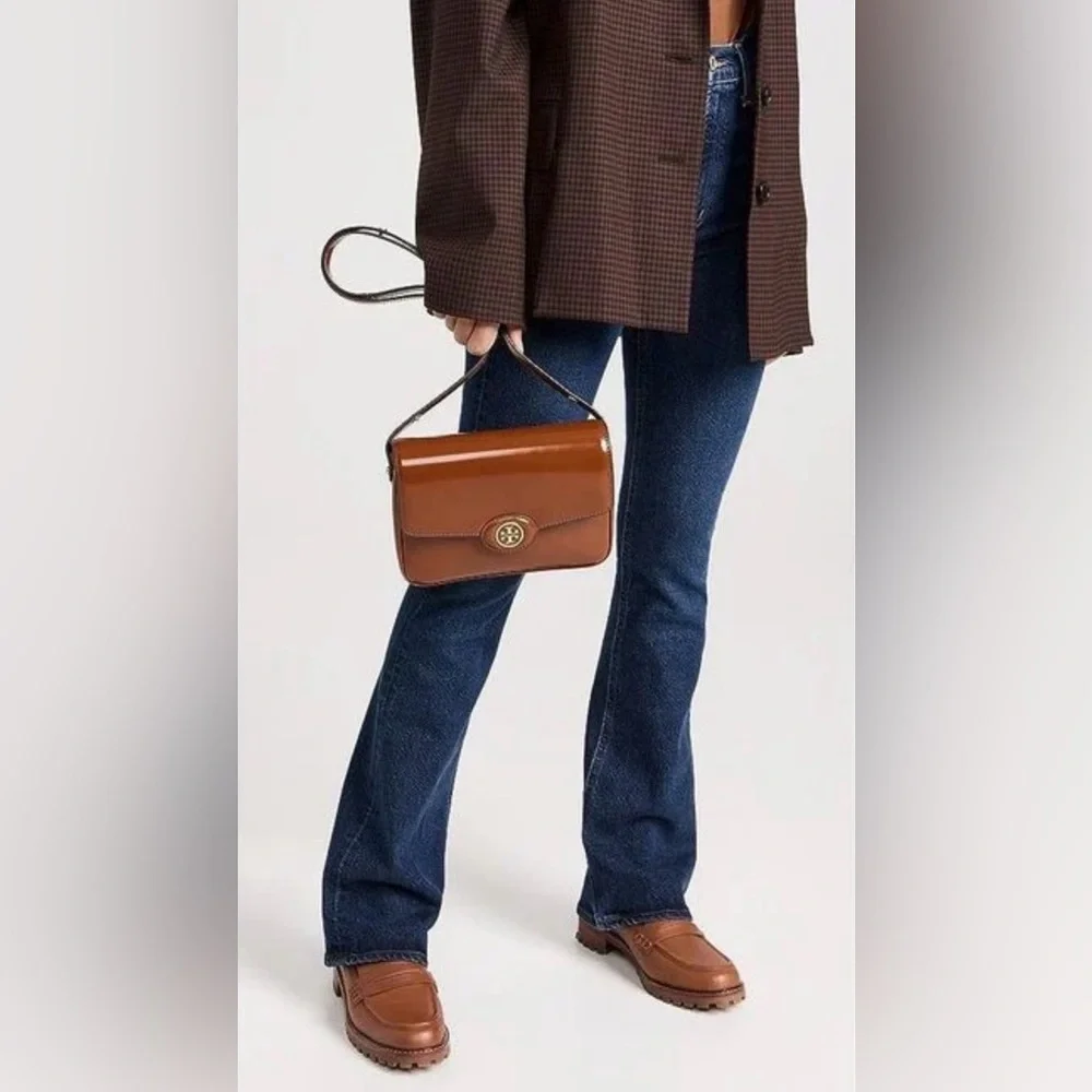 Tory Burch Cognac Leather Crossbody with Gold Logo